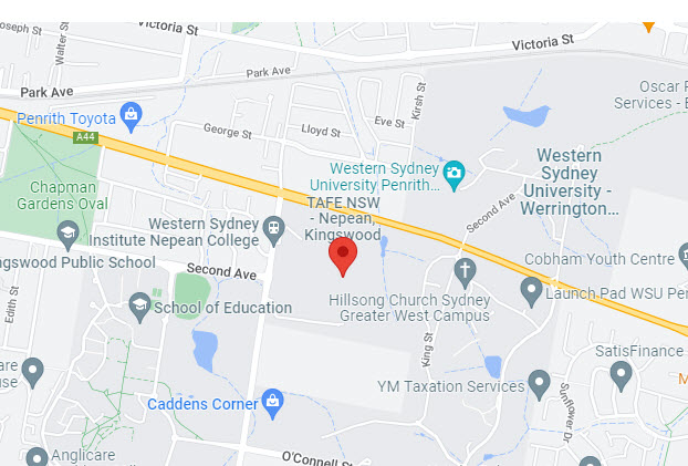 U Block, Foyer at TAFE NSW – Nepean, 12-44 O'Connell Street, Kingswood NSW - map