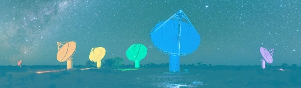 Graphic of coloured satellite dishes