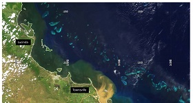 As this satellite image shows, pollutants, such as sediment, flow from the catchment on to the reef, where they can reduce water quality and negatively impacting reef ecosystems.