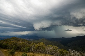 Rainfall over mountainous bushland