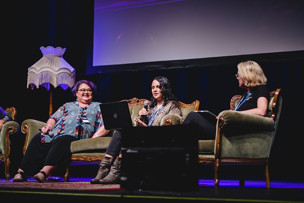 Young Indigenous Women's STEM Academy participant, Gullara McInnes with Education and Outreach Executive Manager, Cassandra Diamond at the Something Digital Festival in Brisbane