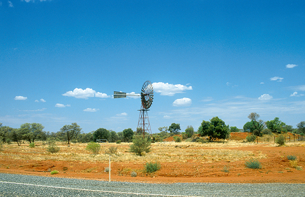 Windmill beside the Stuart Highway, north of Alice Springs in the Northern Territory