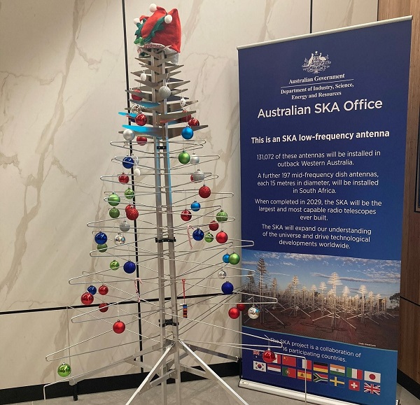 The Australian SKA office getting into the Christmas spirit with their model SKA-Low antenna!