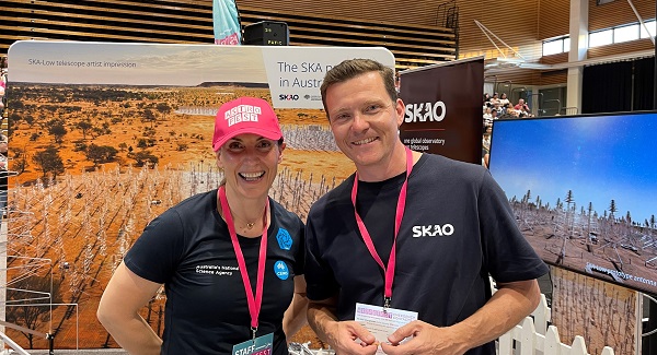 Bec and new SKA-Low telescope deputy director George Simpson working on the SKA project in Australia booth at Perth’s Astrofest. 