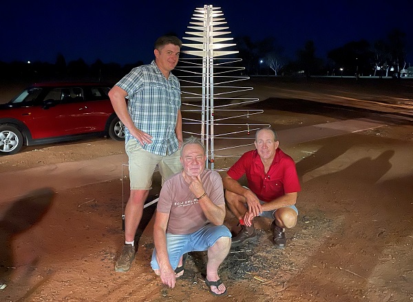 Chris and the team delivered a model SKA antenna to the Shire during the Christmas Tree for display at the Settlement, pictured here with Chris, Bill and Rossco doing their best album cover impression. 