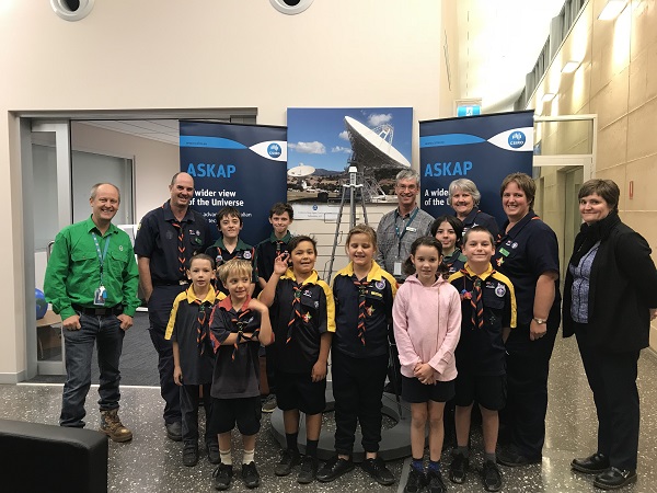 Scientists and a scout group at the SKAP.