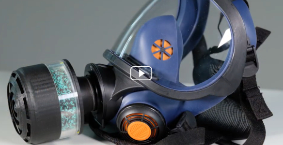 Close up of a respirator mask on a table