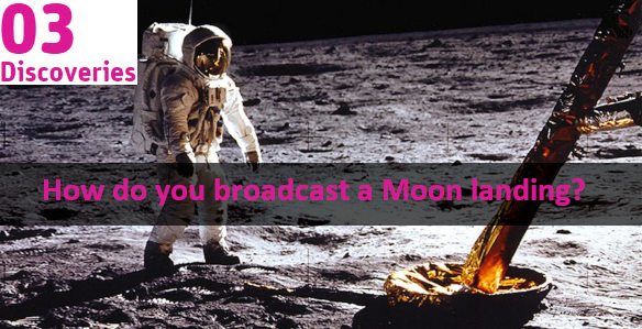 ASKAP telescope dishes under starry night sky. Text overlay reads: Astronomers make history in a split second 