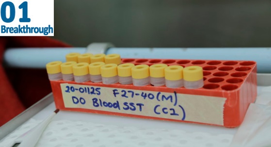 Vials with a yellow lid in a orange tray. It's titled DO Blood SST (c2)