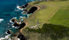 aerial view of cape grim monitoring station on coast line