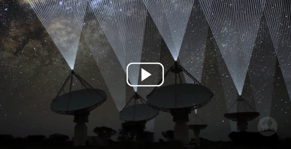 ASKAP telescopes with beams pointing into the sky