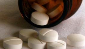 Bottle of pills spilled over