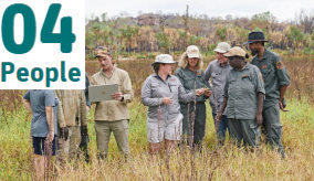 Researchers standing in a field