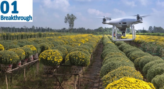drone flying over crops