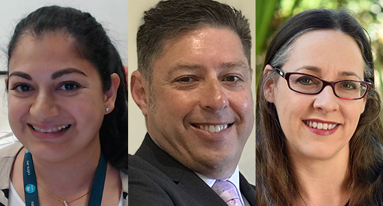 portraits of three people